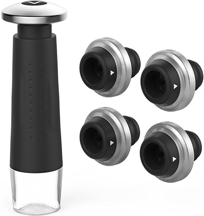 Vremi Wine Preserver and Vacuum Stopper Set - Includes 4 Wine Stoppers and 1 Wine Pump - Wine Preservation Kit for Bottles of Opened Wine - Wine Preserving Pump and Leak Proof Airtight Seal Stopper