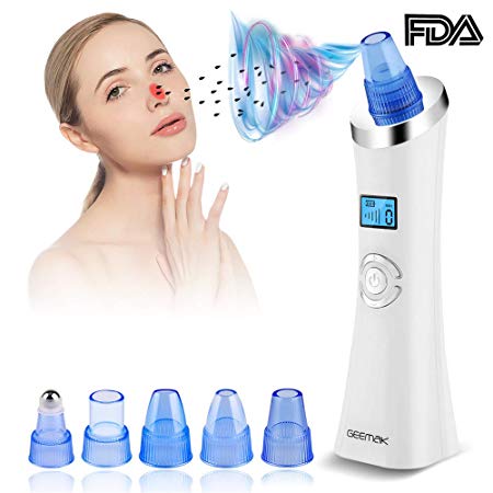 Blackhead Remover Pore Vacuum, GEEMAK Electric Facial Pore Cleaner Acne Comedone Extractor Tool Kit with 5 Suction Probe USB Rechargeable