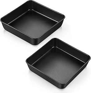 8 Inch Square Baking Pan Set of 2, P&P CHEF Square Cake Pan Lasagna Brownie Pans for Nonstick Baking Roasting, Stainless Steel Core with Non-stick Coating, Oven & Freezer Safe, Healthy & Easy Cleaning