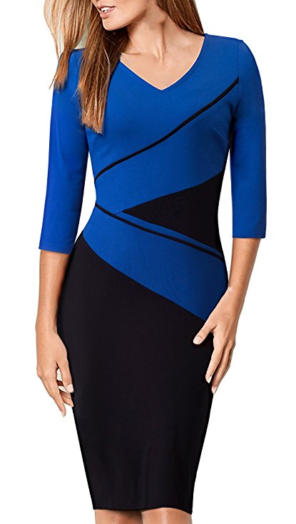 HOMEYEE Women's Elegant Patchwork Wear To Work Pencil Sheath Dress B384