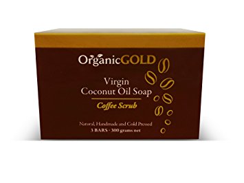 Natural and Organic Virgin Coconut Oil Soap and Body Scrub with Real Coffee Grains Is the Best Exfoliant for Fresh Clean Every Bath – for Healthy and Glowing Skin! (Pack of 3)