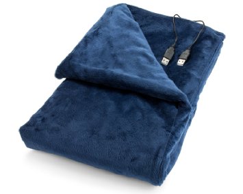 USB Heated Shawl and Lap Blanket - Blue Color - USB Heated Throw Perfect Alternative to an Office Desk Heater