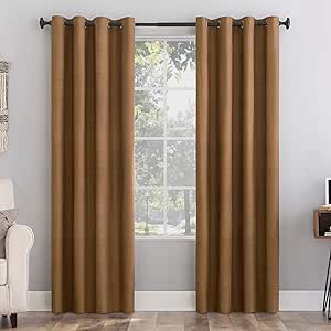 Sun Zero Columbia Thermal Insulated 100% Blackout Grommet Curtain Single Panel, 50" x 84", Pecan