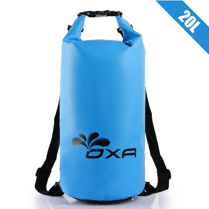 OXA Waterproof Dry Bag 20L Roll Top Closure Dry Sack with Dual Adjustable Shoulder Strap, Durable Lightweight Waterproof Dry Sack Bags for Kayaking Boating Rafting Swimming Fishing Snowboarding