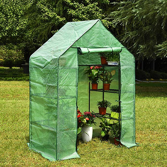 KINGSO Greenhouse with 6 Sturdy Shelves Portable Walk-in Plants Greenhouse for Outdoor/Indoor Gardens, Patios, and Backyards, Greenhouse kit Includes Plastic Cover, Roll-Up Zipper Door(Green)