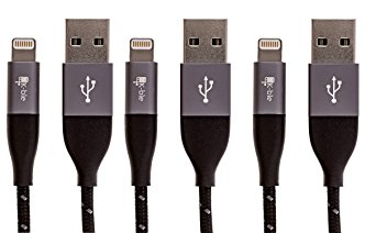 K-ble 3 PACK - 3.3 FT Premium Braided Lightning to USB Cable for Apple iPhone 7 / 6 / 6 Plus / 6S / 5 / 5C / 5S, iPad Air, iPad Mini and iPods (Black/Grey Color)