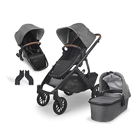 UPPAbaby Vista V2 Stroller- Greyson (Charcoal Melange/Carbon/Saddle Leather)   Upper Adapters   RumbleSeat V2- Greyson (Charcoal Melange/Carbon/Saddle Leather)