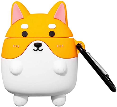 Woocon for Airpod Case,Kawaii Cute Lovely Character Cartoon Silicone Protective Cover Accessories Airpods Keychain Case Compatible with Airpods1/2 (Corgi Dog)