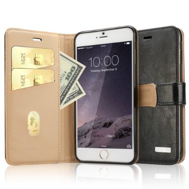 iPhone 6S Case, Labato [Stand Feature] [Wallet Function] [Magnetic Closure] Handmade Premium Genuine Natural Leather Wallet Case Cover with Stand Folio Flip Case Cover for Apple iPhone 6S and iPhone 6 (4.7'') in Black (Lbt-IP6-07Z10)