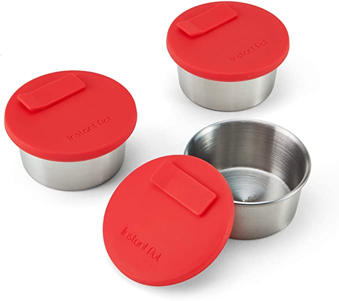 Instant Pot Official Stainless Steel Baking Cups with Silicone Lids, Set of 3, Red