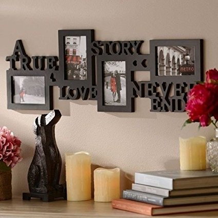 KNL Store A True Love Story Never Ends 4 Picture Collage Photo Frame, 4x6-Inch, Black