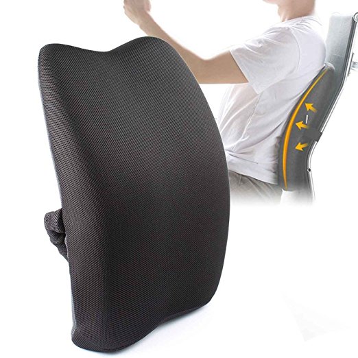 Meiz Memory Foam 3D Breathable Mesh Lumbar Support Back Cushion Pillow to Properly Align the Spine and Ease Lower Back Pain with Insert and Strap for Home,Office Chair and Car - Black