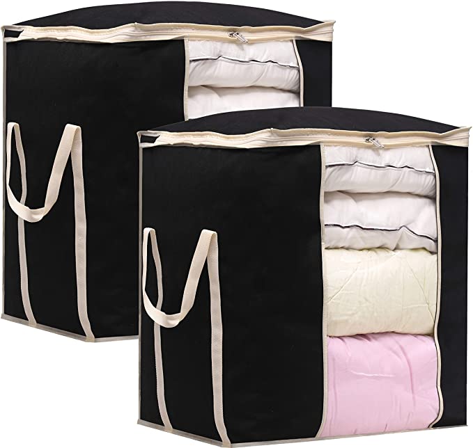 MISSLO Jumbo Comforters Storage Bag 120L for Blankets Clothes Sweaters Beddings Organizer with Reinfored Handles, 2 Pack