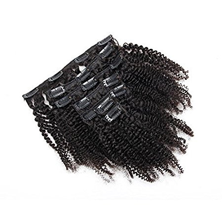 10inch Brazilian Virgin Hair Afro Kinky Curly Clip in Human Hair Extensions for African American Natural Color Kinky Curly Clip Ins 7pcs/lot 120g