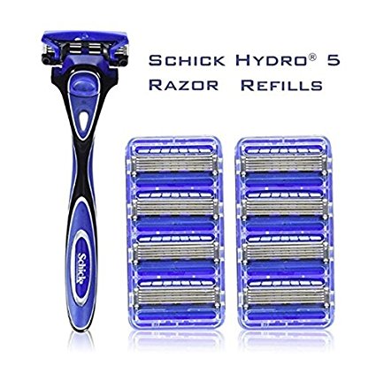 NEW Schick Hydro 5 Shaving Starter Gift Set For Men Wiht 1 - Hydro 5 Razor for Men and 9 Count For Men (Unboxed) (2 Packs of 4) Gift Schick Hydro Razor Safety Cap