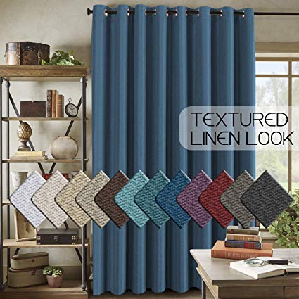 H.VERSAILTEX Room Darkening Linen Curtain for Sliding Door (100" W x 84" L) Extra Wide Primitive Burlap Textured Linen Room Divider Curtain for Living Room/Patio (7ft Tall by 8.5ft Wide, Navy)