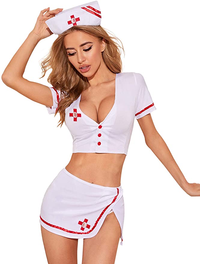 DIDK Women's 3Pcs Cute Adult Uniform Schoolgirl Costume Lingerie Set with Thong