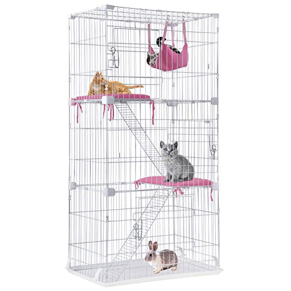 Cat Cage Playpen Ferret Cage Kennel Crate 67 Inchs Height Cat House Furniture Chinchilla Cage Pet Enclosure with 3 Front Doors 2 Ramp Ladders 2 Resting Platforms Beds Tray Hammock Cage for Cats