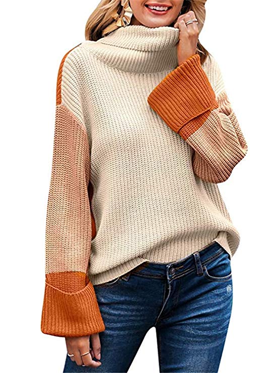 Tutorutor Womens Christmas Turtleneck Chunky Sweaters Pullover Oversized Batwing Sleeve Loose Knitted Baggy Slouchy Jumper