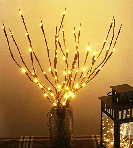 AMARS 3 Pack Lighted Branches with Timer Battery Powered 8 Modes Decorative LED Twig Branch Lights Home Decoration for Living Room Floor Vase Christmas (29inch, 60leds, Auto 6H ON/18H Off, Warm White)