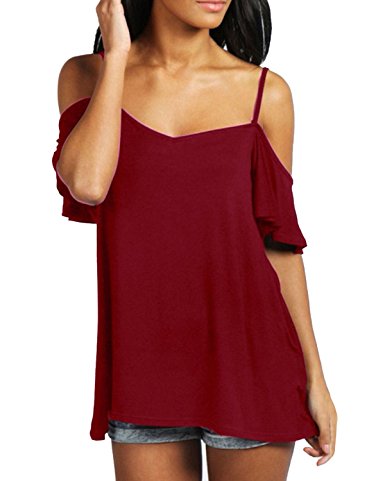 ZANZEA Women's Low Cut Off Shoulder Flounce Sleeve Sling Swing Blouse