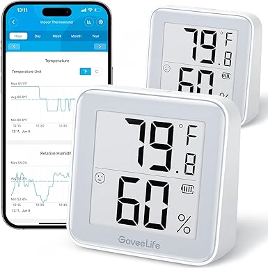 GoveeLife E-Ink Bluetooth Thermometer Hygrometer, Digital Wireless Indoor Temperature Humidity Sensor with APP Alerts & 2 Years Free Data Storage Export, 1-Year Bettery, Home, 2 Pcak (with Bettery)