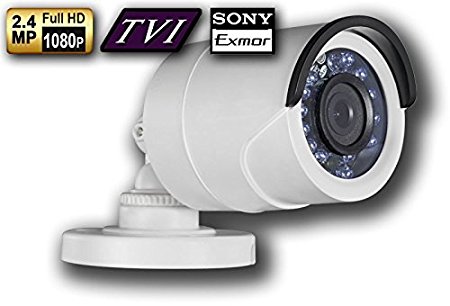 WattWire® B-HKHDR1-FW 1080P HD TVI 3.6mm Fixed Lens Bullet Security Camera, Night Vision Range Up to 60'. SONY Exmor 2.4 Mega Pixel Image Sensor. Hikvision HD Turbo Compatible, Dual Output (TVI / 960h Analog). Weatherproof, White.