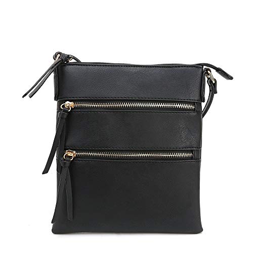 DELUXITY Essential Casual Functional Multi Pocket Double Zipper Crossbody Purse Bag for Women