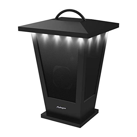 Bluetooth Speaker Waterproof - Pohopa Indoor Outdoor Wireless Speaker with Lights, 10W Surround Bass, 20 Piece LED Strip Lights Around, Lantern Design (Piano Black)