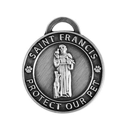 Luxepets Pet Collar Charm, Saint Francis of Assisi, Large, Antique Silver