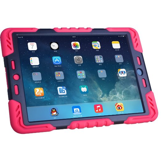 Hot Newest Pepkoo Ipad 6  Ipad Air 2 Case Silicone Plastic Kid Proof Extreme Duty Dual Protective Back Cover with Kickstand for Ipad 6  Ipad Air 2 - Rainproof Sandproof Dust-proof Shockproof PinkBlack