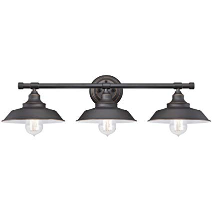 Westinghouse 6343400 Iron Hill Three-Light Indoor Wall Fixture, Oil Rubbed Bronze Finish with Highlights and Metal Shades