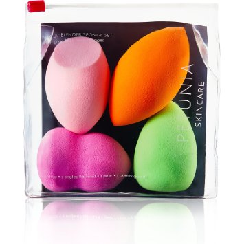Makeup Beauty Dupe Sponge Blender - 4pc Multi-Functional Shapes - Non-Disposable Cosmetic Applicator - FREE e-Book Guide Included - High Definition Non-Latex Foam - Blend Foundation Highlight and Contour - Colors Vary