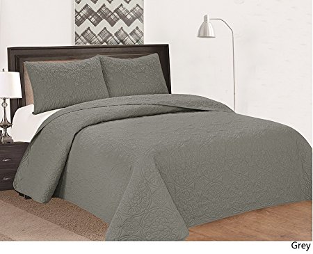 Royal Home Decor 3-pc Bedspread Set with Medallion Pattern (Cal King, Grey)
