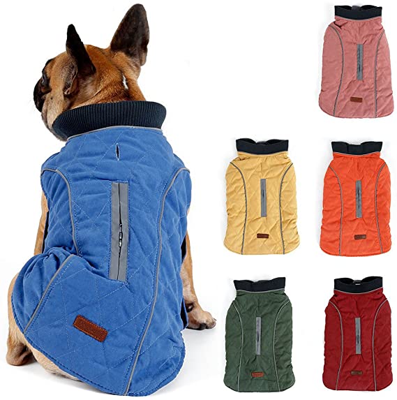 TFENG Reflective Dog Jacket Dog Coat Warm Padded Puffer Vest Puppy Jacket with Fleece Blue XXL