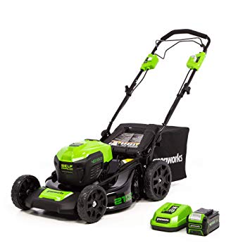 Greenworks LMF403 21-Inch 40V Cordless Brushless Self-Propelled Lawn Mower, 5.0Ah Battery and Charger