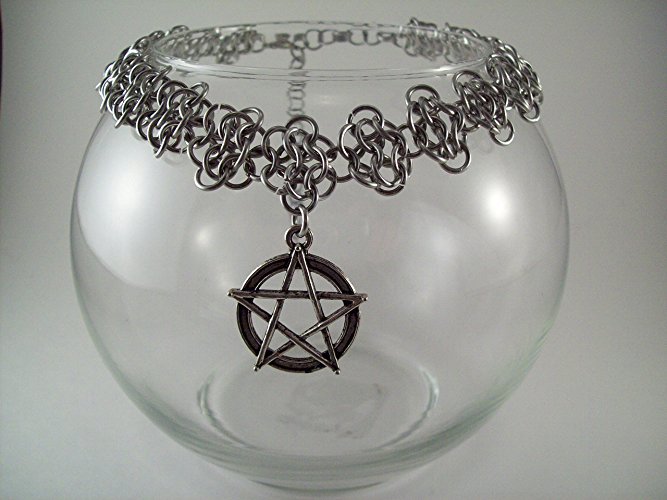 Pentacle necklace, Pagan, Pentacle, choker, chainmaille necklace
