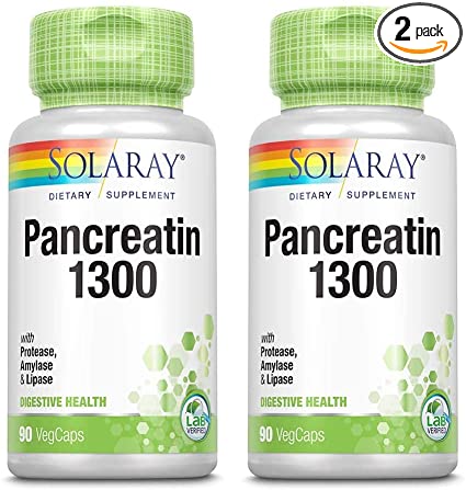 Pancreatin 1300 Solaray 90 Caps, 2 Pack