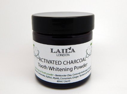 Charcoal Tooth Whitening Powder Herbal Organic Extra Strength 100 Natural Fluoride-Free Natural Whitening Remineralising Dental Polish 60ml - Breath Freshener - Bentonite Clay Xylitol Myrrh and Mint