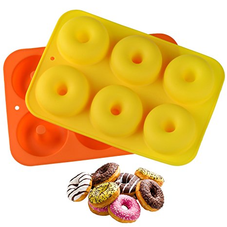 Hestya 2 Pieces Silicone Donuts Baking Pan 6-Cavity Non-stick Donuts Pan Doughnut No BPA Molds for Oven Dishwasher Microwave Freezer