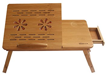 GH Brothers 100% Bamboo Adjustable Laptop Desk/Table with Cooling Fan/Drawer - Small