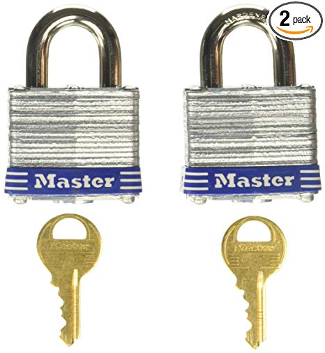 Master Lock 3T 1-9/16-Inch Wide Keyed-Alike Padlock, 9/32-Inch Shackle, 2-Pack