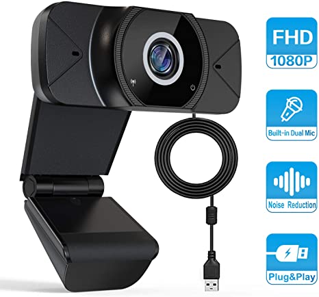 Webcam with Microphone, 1080P HD W7 Webcam Streaming Computer Web Camera with 90-Degree Wide View Angle, USB PC Webcam for Video Calling Recording Conferencing