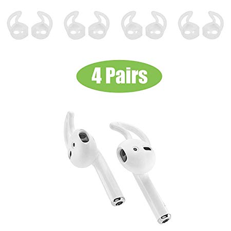 Beam Electronics Ear Hooks Covers Accessories Tips Compatible in Apple AirPods EarPods Headphones/Earphones/ Earbuds [Secure Fit, Anti-Slip Guaranteed] [Built Adventure] (4 Pairs) (Clear)