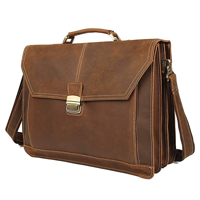 Polare Leather Men's Briefcase/laptop/messenger Bag/satchel Fit 16.5 Inch Laptop Tote