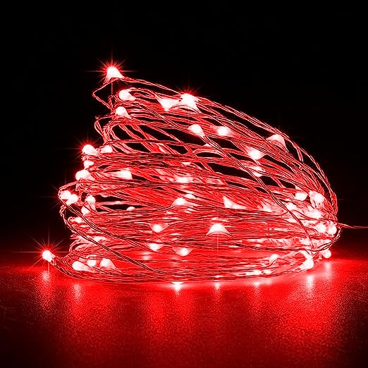 Jsdoin Fairy Lights, 2 Pcs 50 LED Battery Operated Red String Lights Copper Wire Light for Christmas，New Year's Eve，Valentines Day Decoration(5M/16ft ，Red