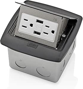 Leviton PFUS1-MB Pop-Up Floor Box with Dual Type A, 3.6 USB Charger, 15 Amp Outlet, Black