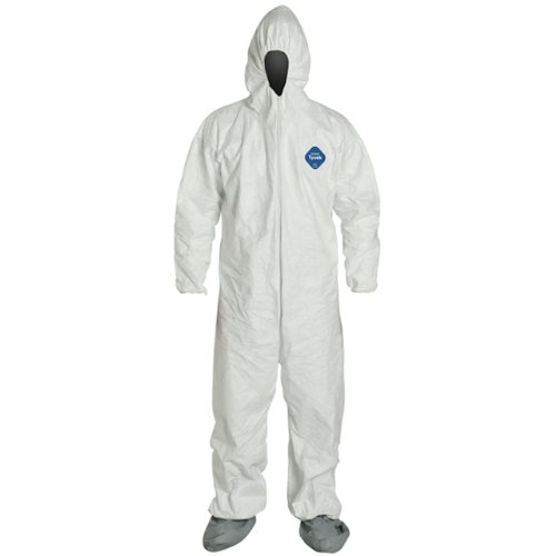 DuPont TY122S Disposable Elastic Wrist, Bootie & Hood White Tyvek Coverall Suit 1414, Size XL Sold by the Each