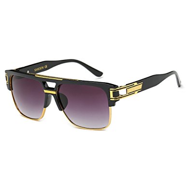 Retro Oversized Aviator Sunglasses Metal Frame for Men Women Square Glasses Clear Lens Gold Rim