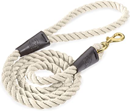 Embark Pets Country Dog Rope Leash – Braided Cotton Leashes w/Strong Leather Finish for Small Medium and Large Breed Dogs – Heavy Duty for Training, Walking, Hiking